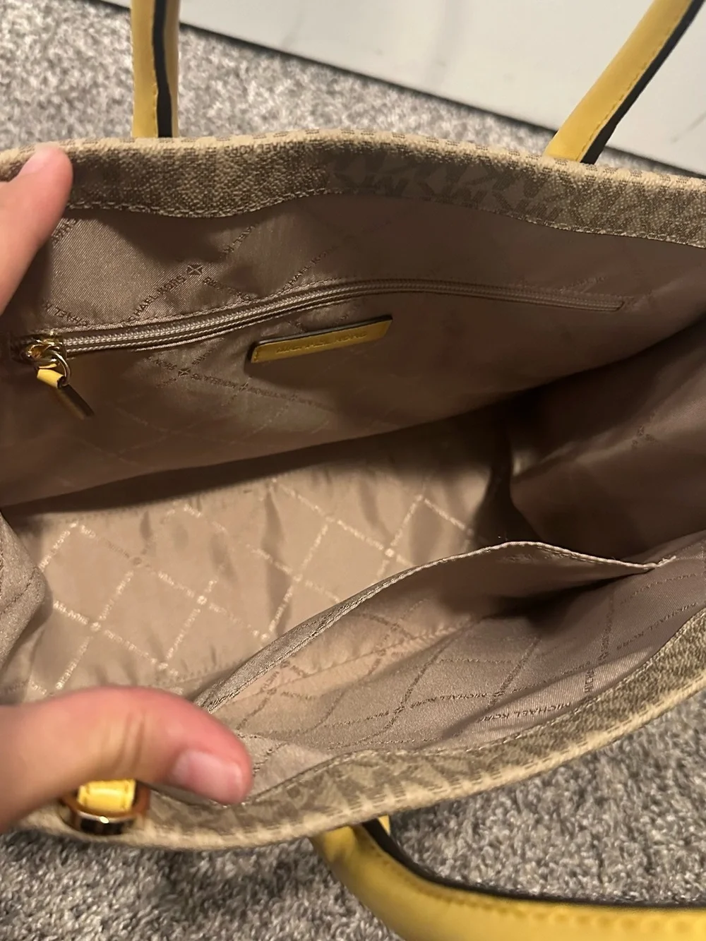 Michael Kors Brown Logo Tote with Yellow Trim